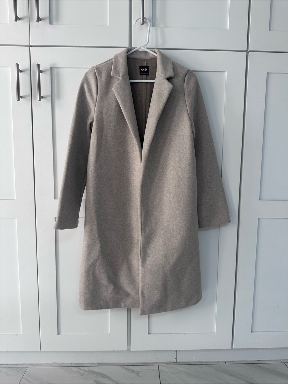 Zara Taupe Single-Breasted Long Trench Coat